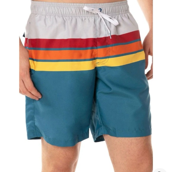 Tipsy Elves Retro Summer Swim Trunks Multicolor Gray Blue Stripe Mens Size 3XL - Picture 13 of 13